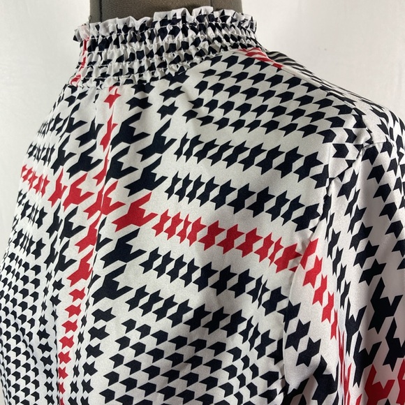 Black Red White Top/Blouse High Elastic Neck Long Sleeves Women Size Large - Picture 5 of 9